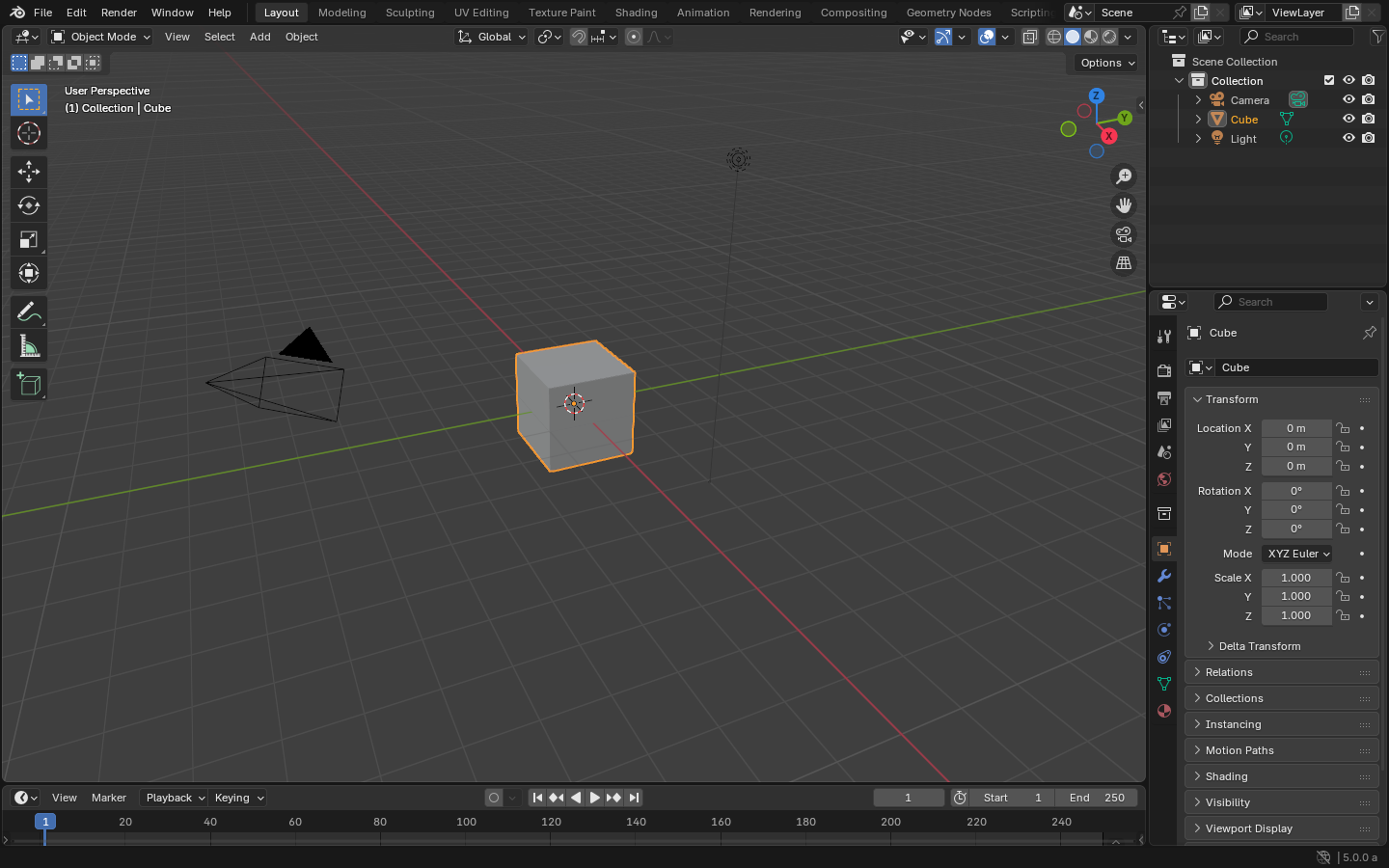 Default Blender startup interface after the splash is dismissed