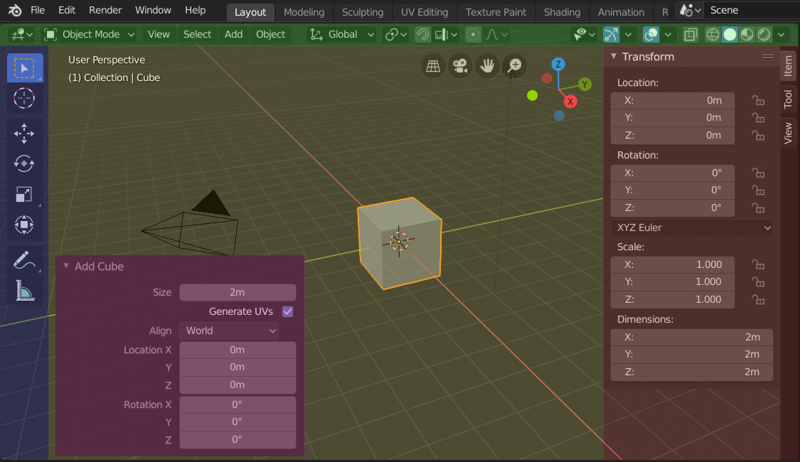 The 3D Viewport and its regions in the default scene
